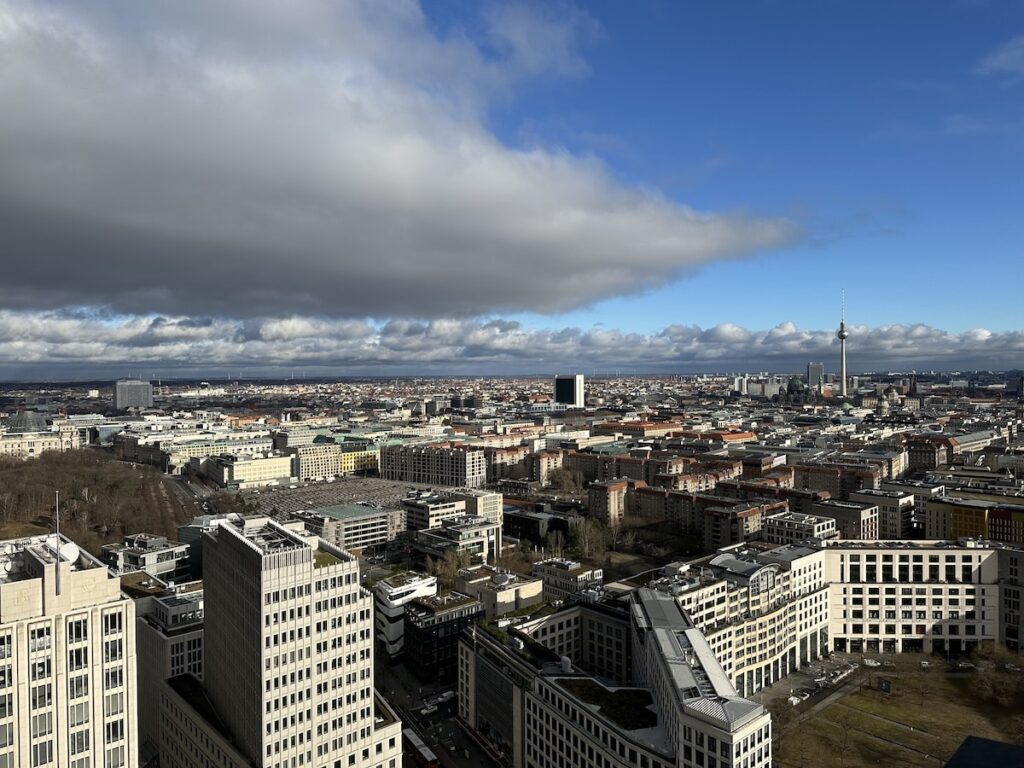 view over Berlin city with clouds