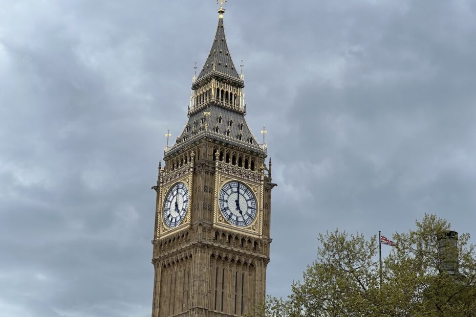 Big Ben in London with rainy clouds